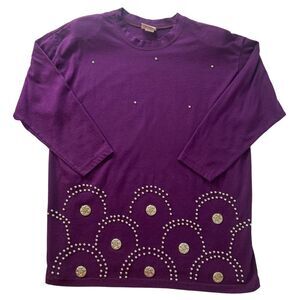 7SL Super Line Vintage Purple Shirt Gold Hardware USA Shoulder Pads 80's‎ Size L